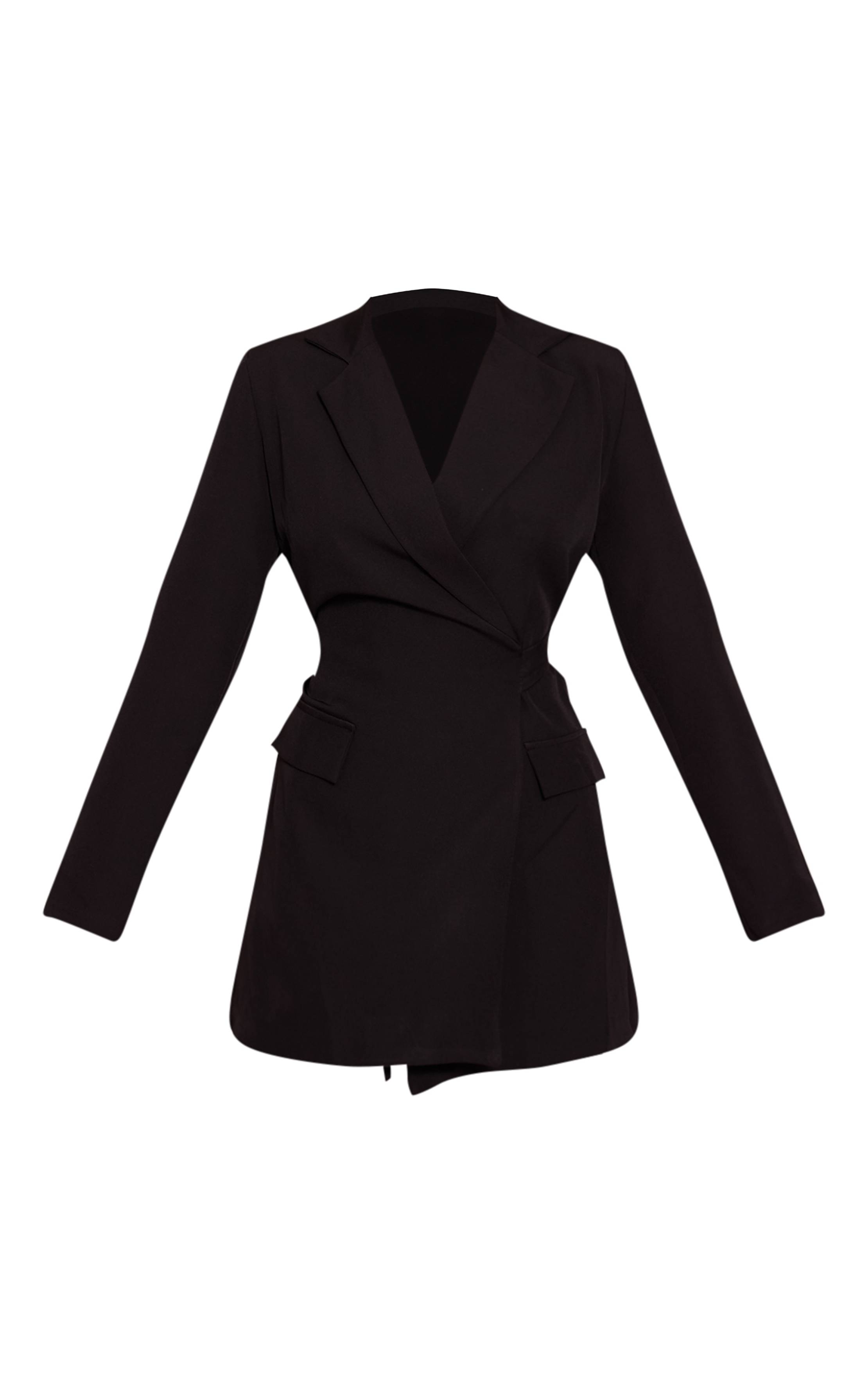 Noir Robe Blazer Tissée À Nouer À La Taille