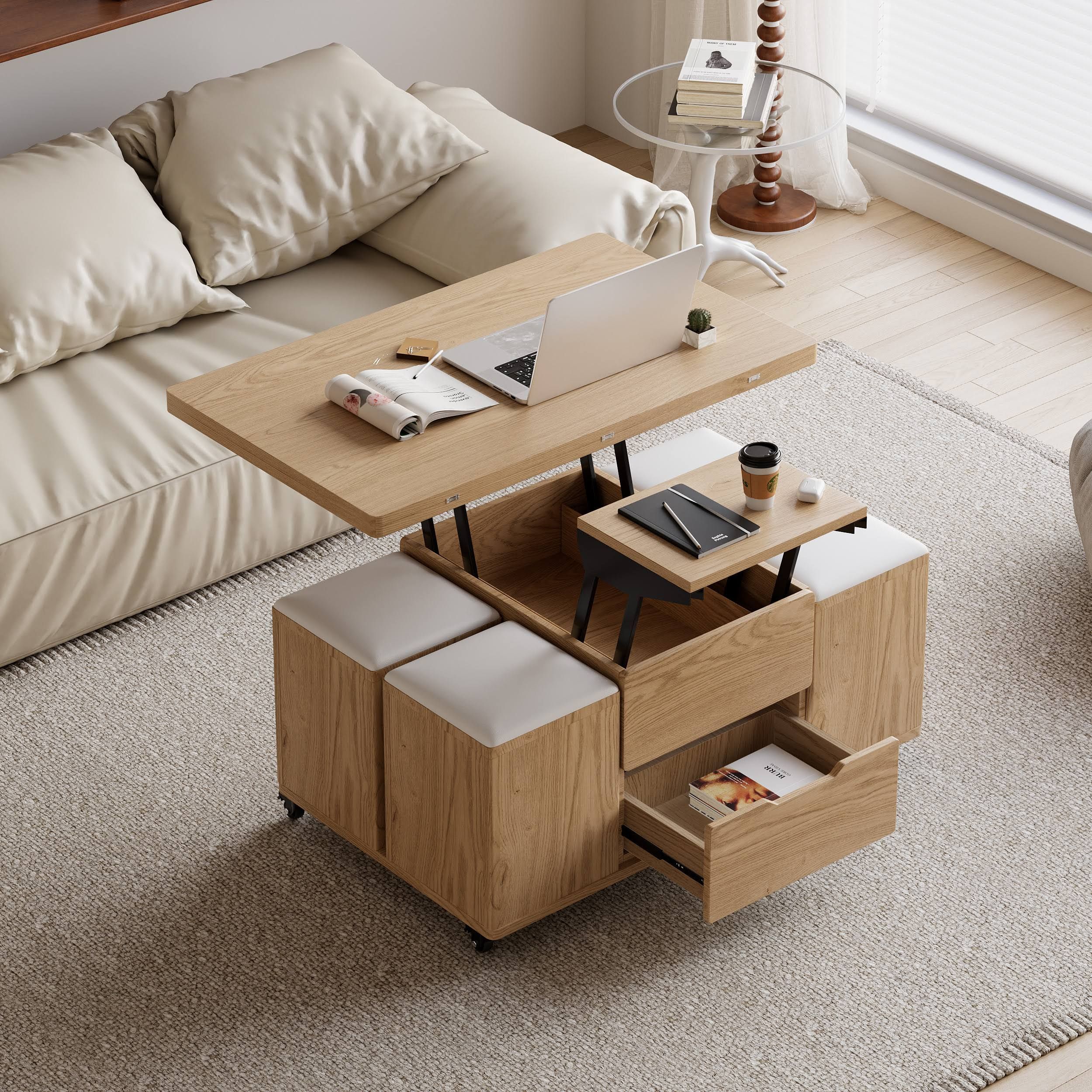 Couchtisch Holz höhenverstellbar mit Schublade