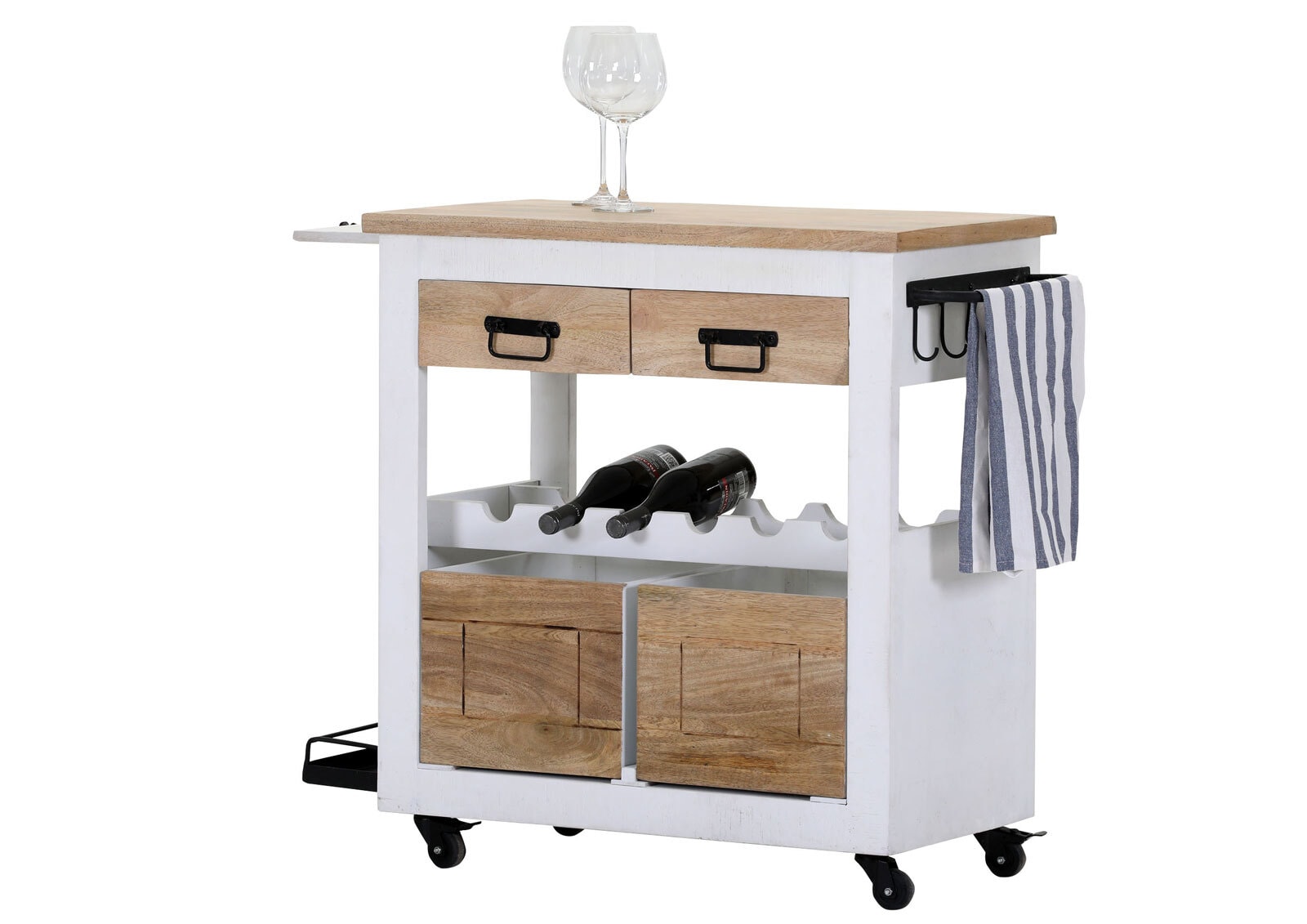 PHILL HILL Barwagen LEWIS 97 x 85 x 43 cm Mango massiv/weiß/schwarz