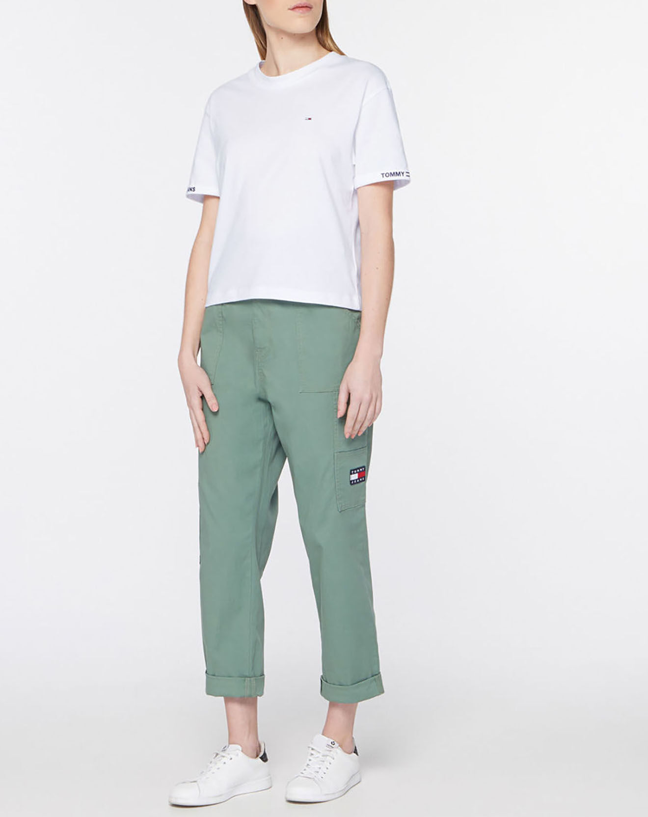Tommy Jeans T-Shirt 100% Coton Bio crop branded blanc