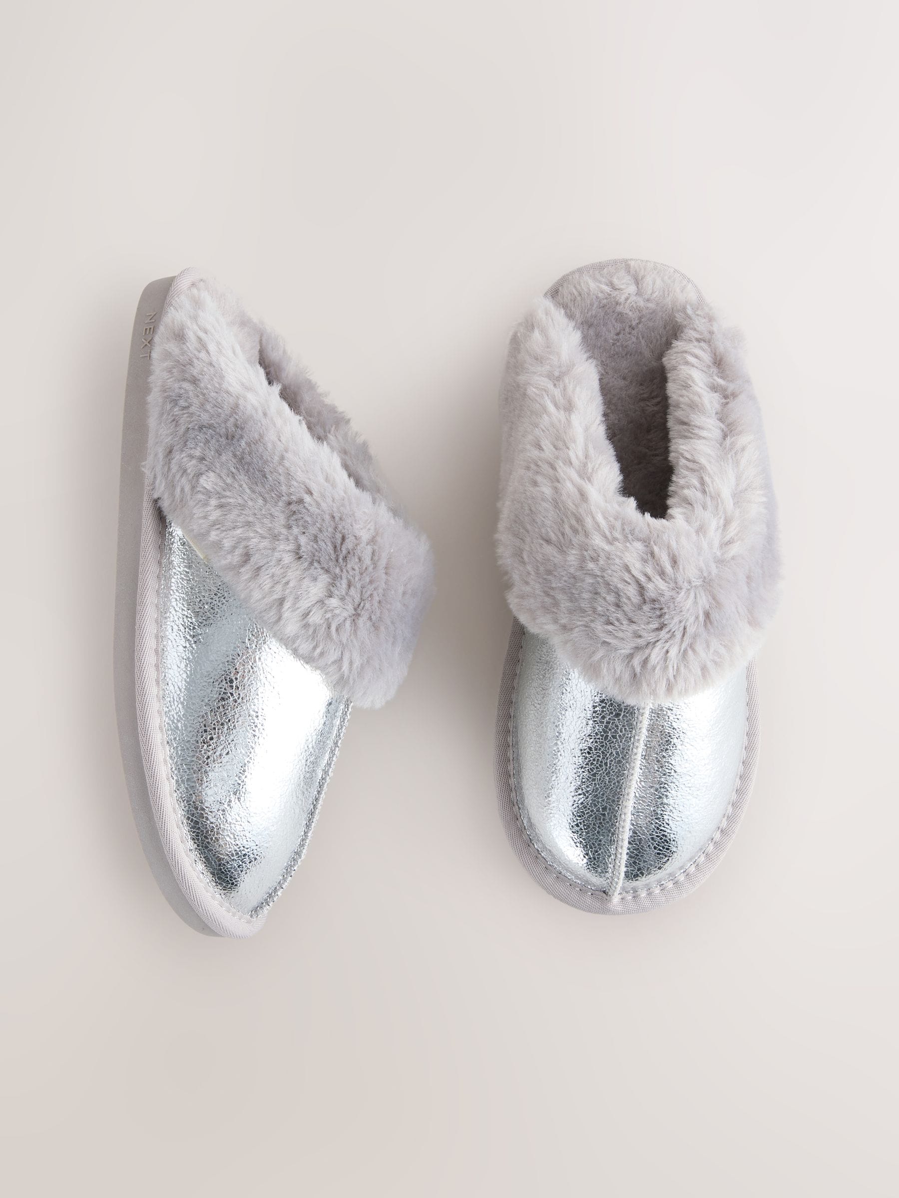 Zilver - Faux Fur Foil Mule Slippers