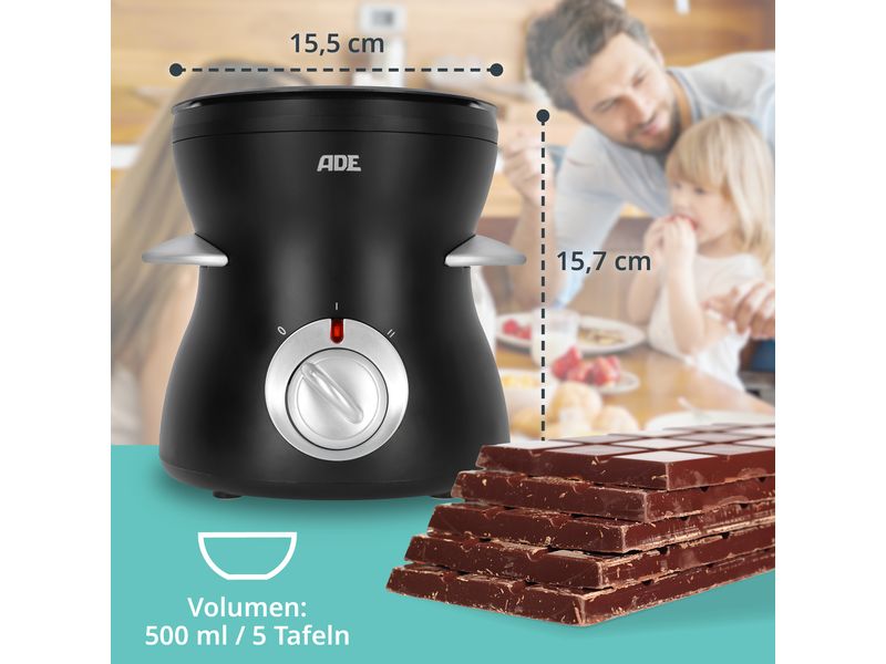 ADE Schokoladenfondue-Set KG2352 10 Teile, Schwarz Elektrisches XL Schokoladenfondue