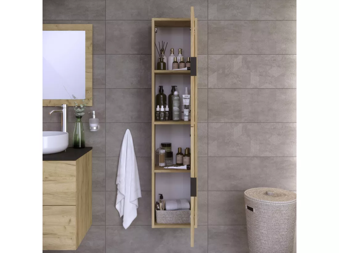 Colonne de salle de bain LYO 2 portes 140x30x27 cm chêne T-BATH