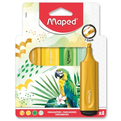 Maped Fluo'peps - Pack de 4 surligneurs - mix 2 pastel et 2 glitter - différents modèles disponibles