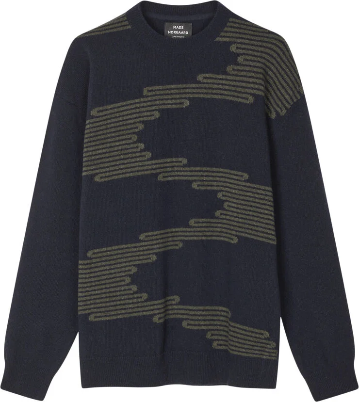 Mads Nørgaard - Copenhagen Eco Wool Vilhelm Lines Knit Blå