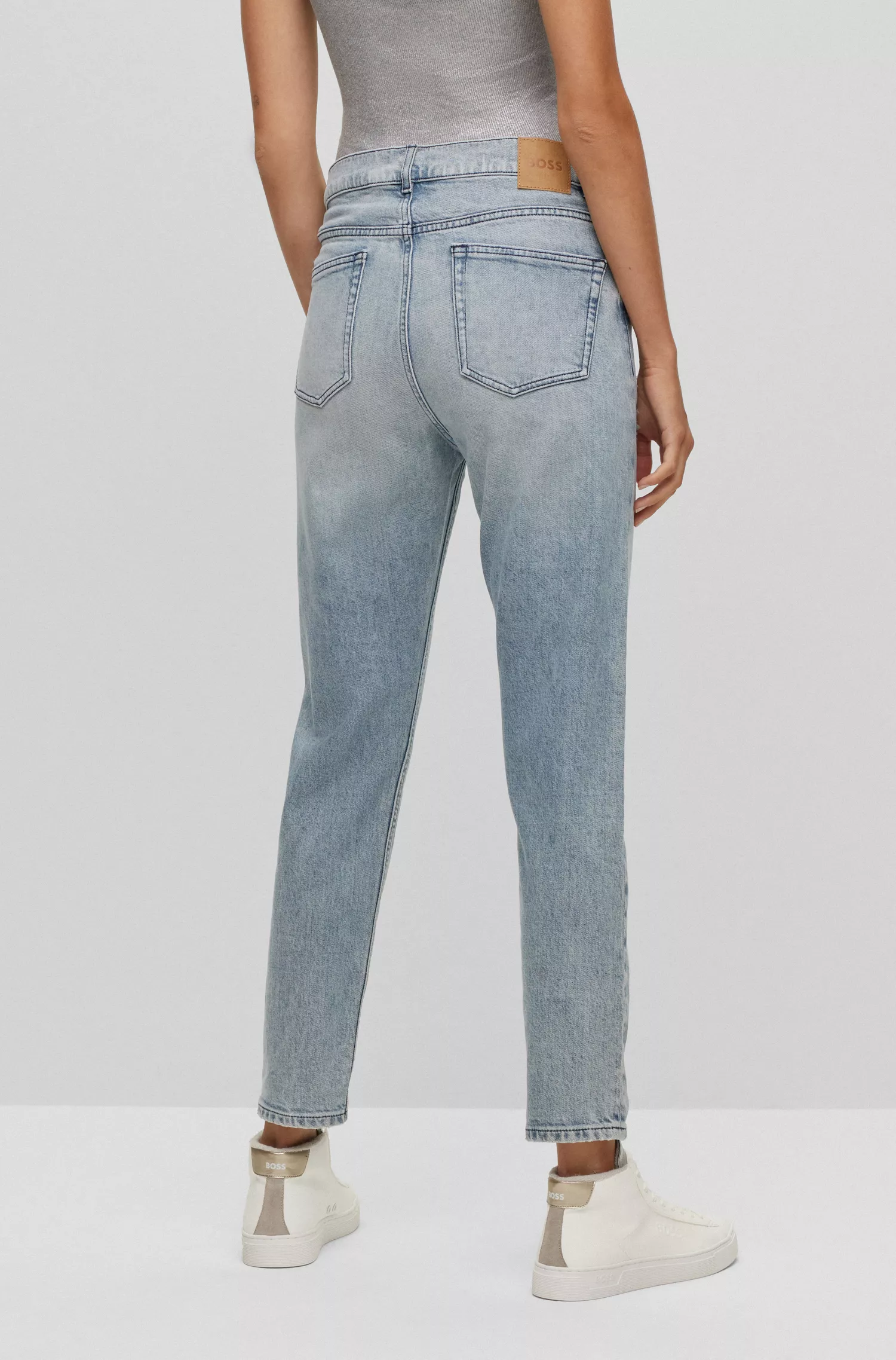 Calça jeans BOSS laranja de cintura média em denim stretch azul-acinzentado