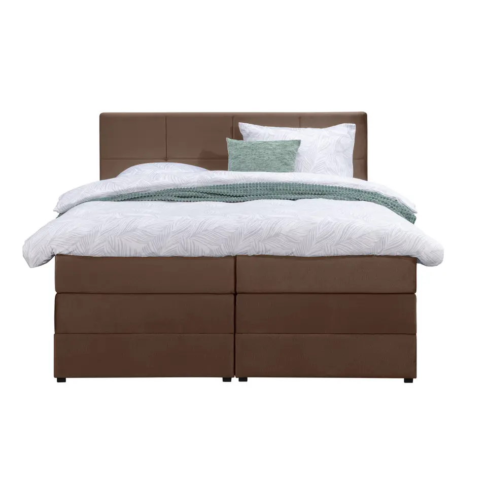 Boxspring met opbergruimte Liv geblokt - bruin - 140x200 cm