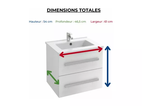 Pack meuble vasque 60 cm JACOB DELAFON Ola up blanc + colonne + miroir + spot