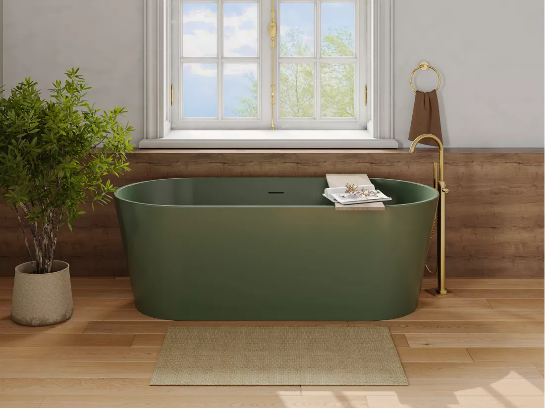 Baignoire îlot ovale - 255L - 159 x 74 x 56 cm - Kaki mat - Acrylique - LUZECA
