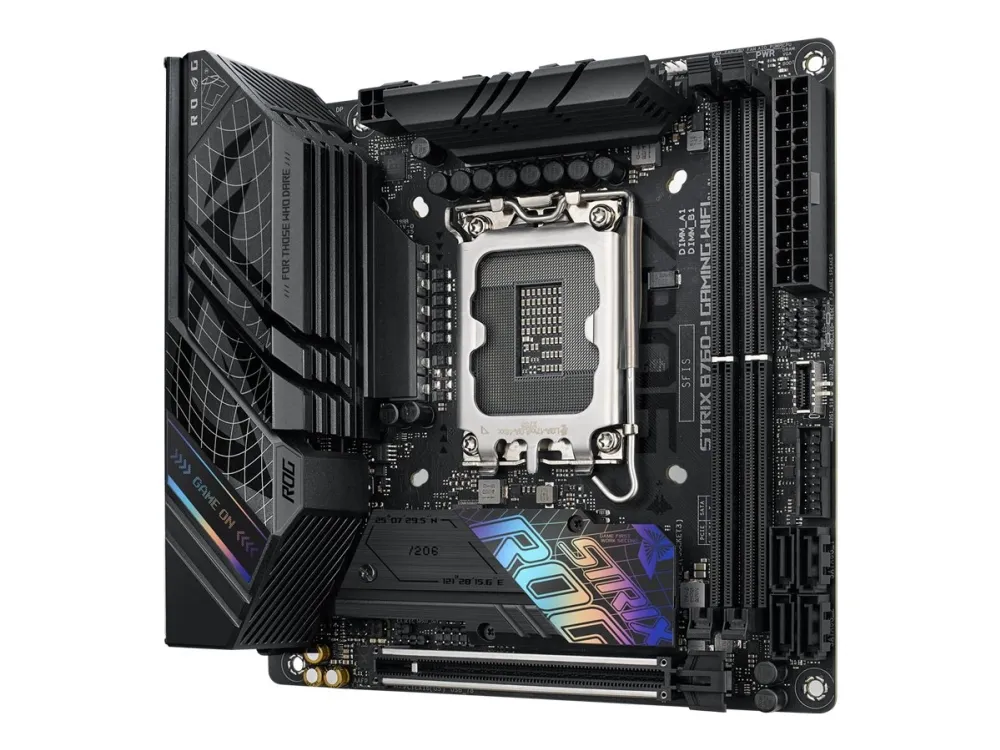 ASUS ROG STRIX B760-I GAMING WIFI - Bundkort - mini ITX - LGA1700 sokkel - B760 Chipset - USB 3.2 Gen 1, USB-C 3.2 Gen 1, USB-C 3.2 Gen 2x2, USB-C 3.2 Gen2 - 2.5 Gigabit LAN, Wi-Fi 6E, Bluetooth - onboard grafik (CPU påkrævet) - HD Audio (8-kanaler)