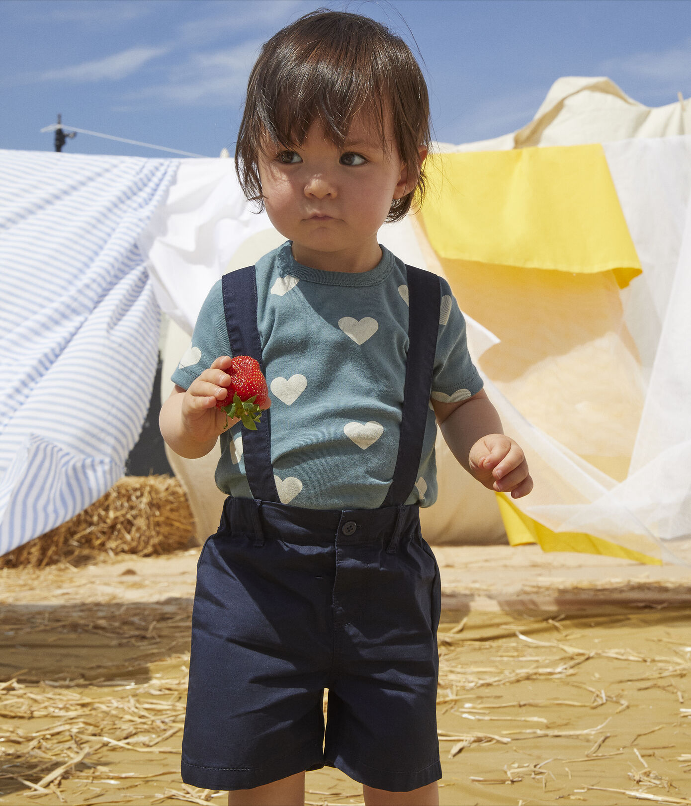 Tee-shirt manches courtes imprimé cœurs en coton bébé