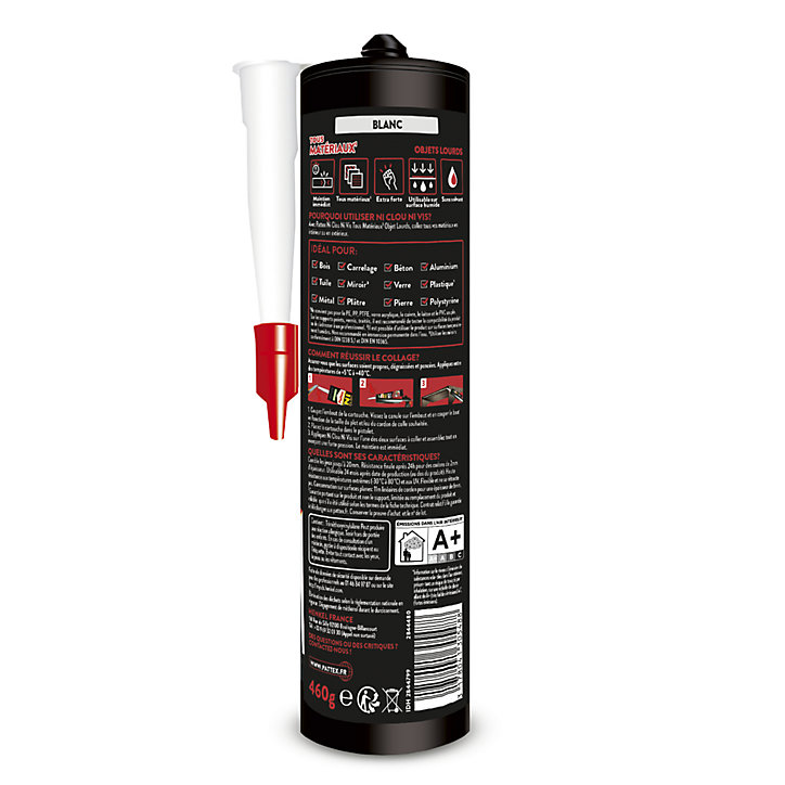 Colle de fixation Pattex Ni clou ni vis tous matériaux blanc 460g