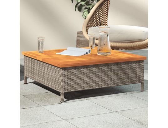 VIDAXL - Table basse Table de jardin gris 70x70x25 cm résine tressée et bois acac...