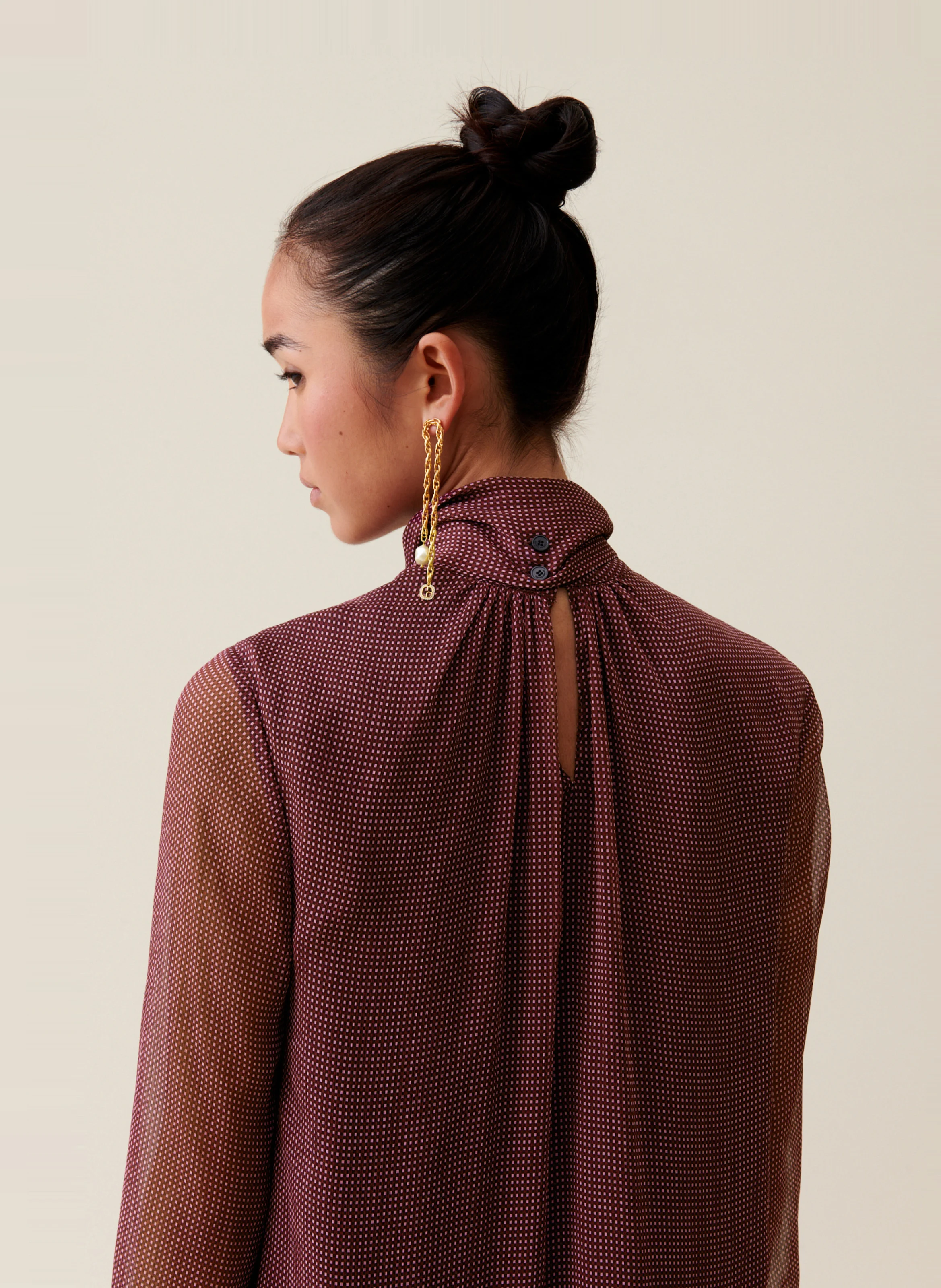 Robe courte col lavallière| Rose