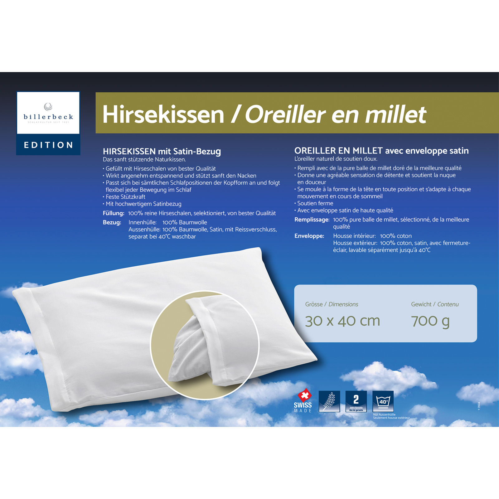 Hirsekissen by billerbeck mit Satinbezug
