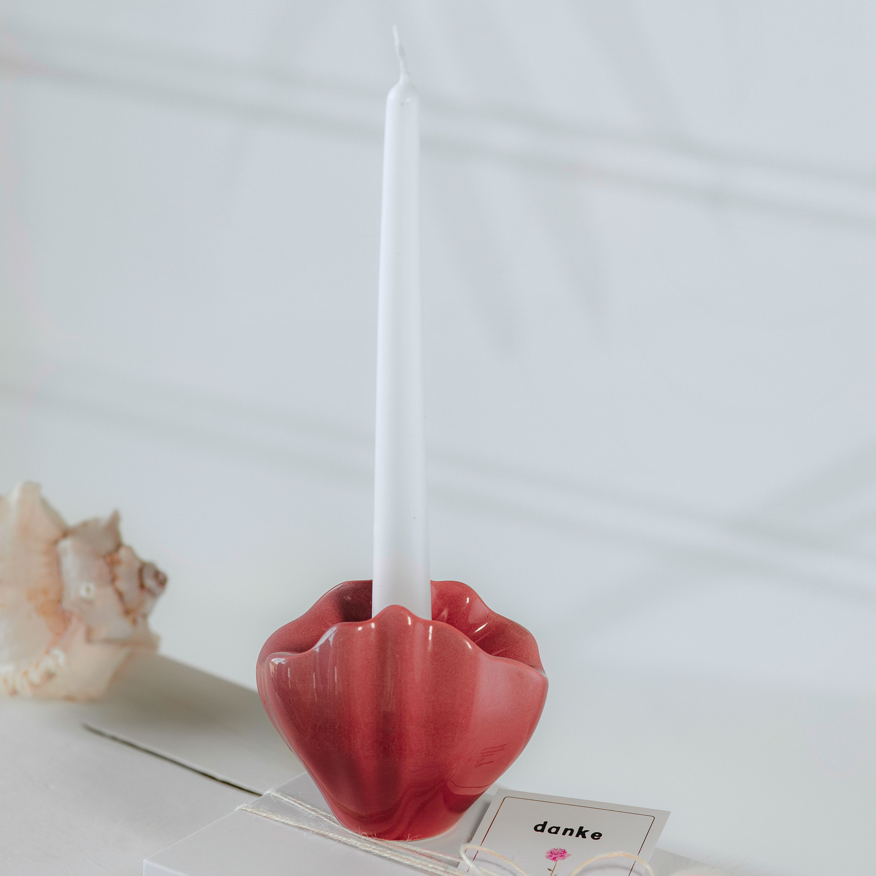 Perlemor Candlestick holder Pink, 4.5'' x 3.2'' x 3.7'', earthenware