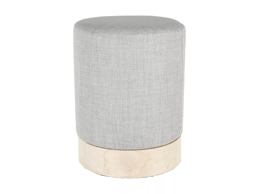 TOBIAS - Pouf Tissu Gris Clair et Base Aspect Bois