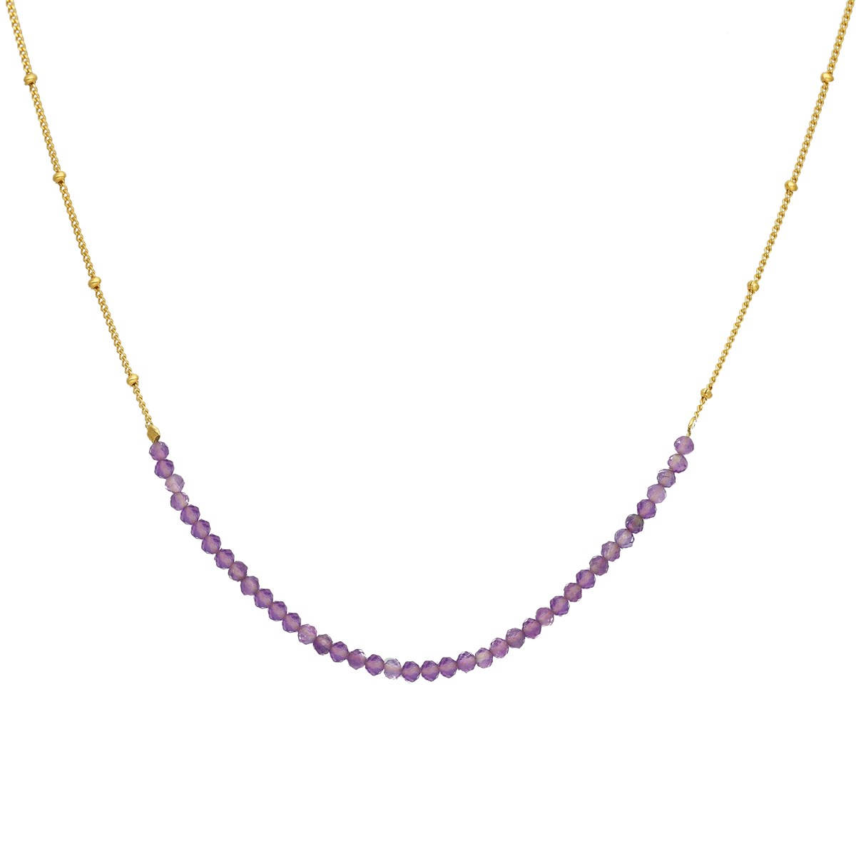 Collier Chaîne Argent Doré Avec Perles D'amethyste