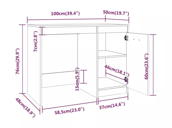 Bureau Chêne fumé 100x50x76 cm Bois d'ingénierie