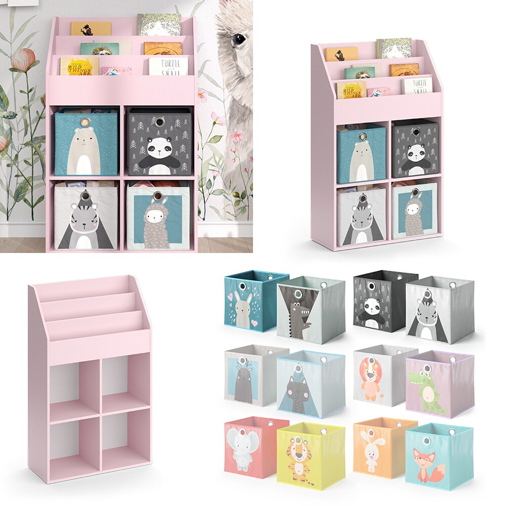 Vicco Kinderbücherregal Luigi 72 x 114 cm, Rosa, Kinderzimmerregal, offene Fächer, groß, Faltboxen