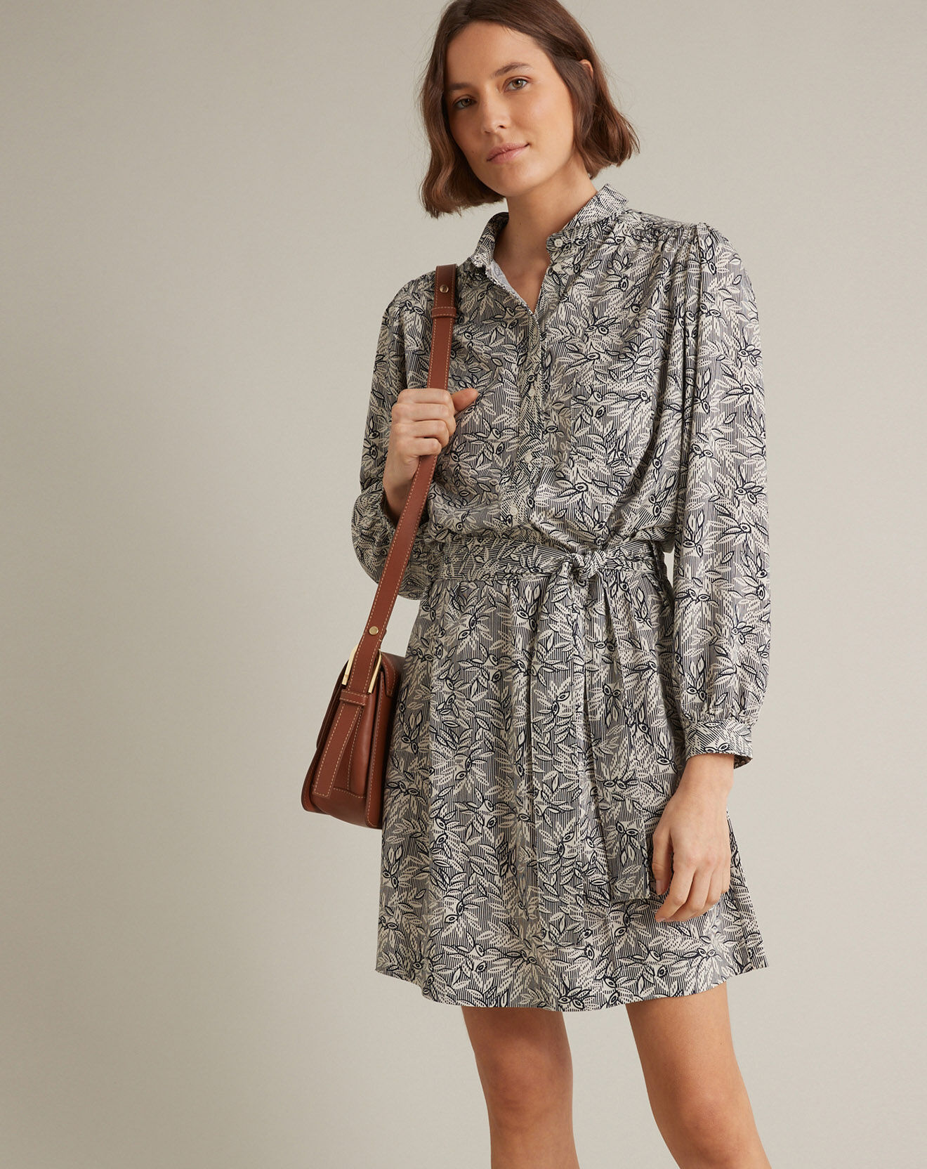 Cyrillus Robe-chemise imprimée Graphic Leaves bleue
