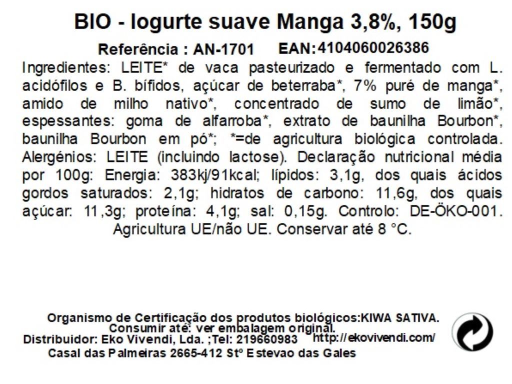 IOGURTE AROMA BIO ANDECHSER MANGA 150G