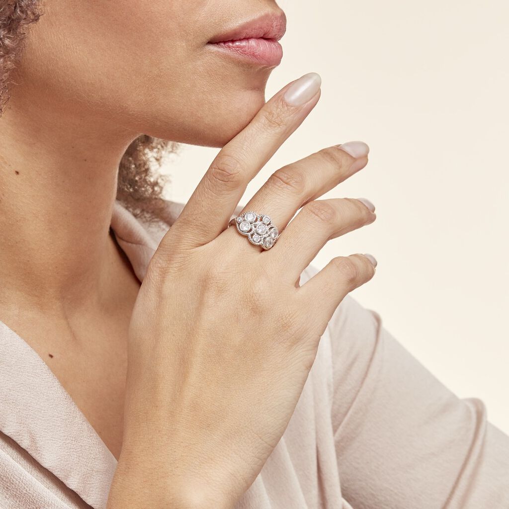 Bague Argent Blanc Boulonnaise Oxydes De Zirconium