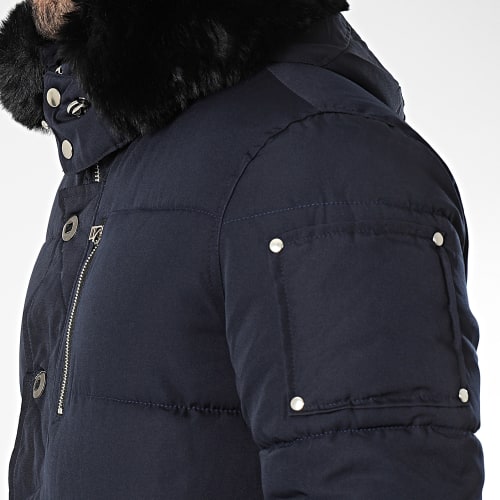 Doudoune Capuche Fourrure Bleu Marine