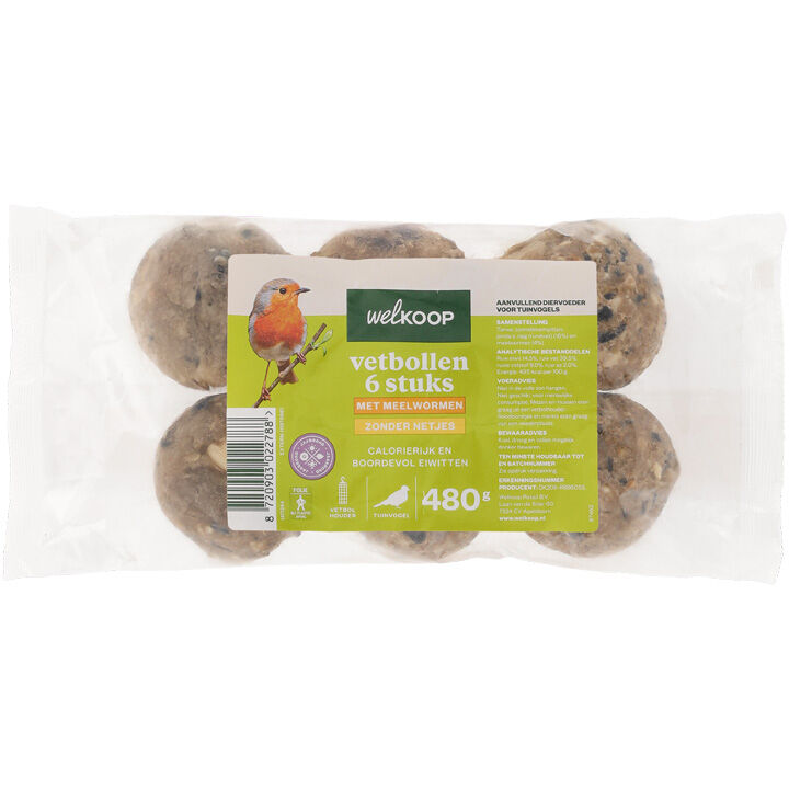 Welkoop - Vetbollen - zonder netje - Tuinvogelvoer - 6 Stuks - Meelworm