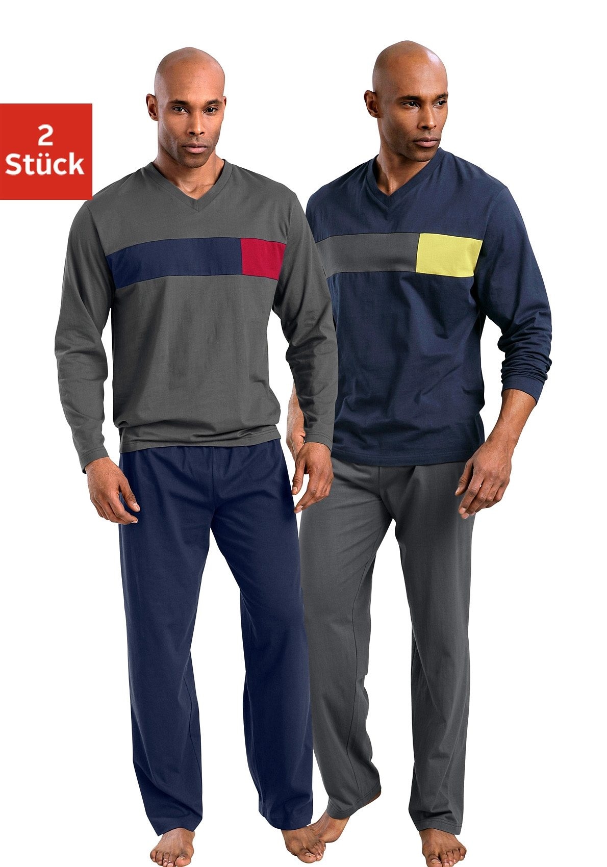 le jogger® Pyjama Packung, 2 Stück, 4 Stk. tlg., mit Colourblock-Einsätzen