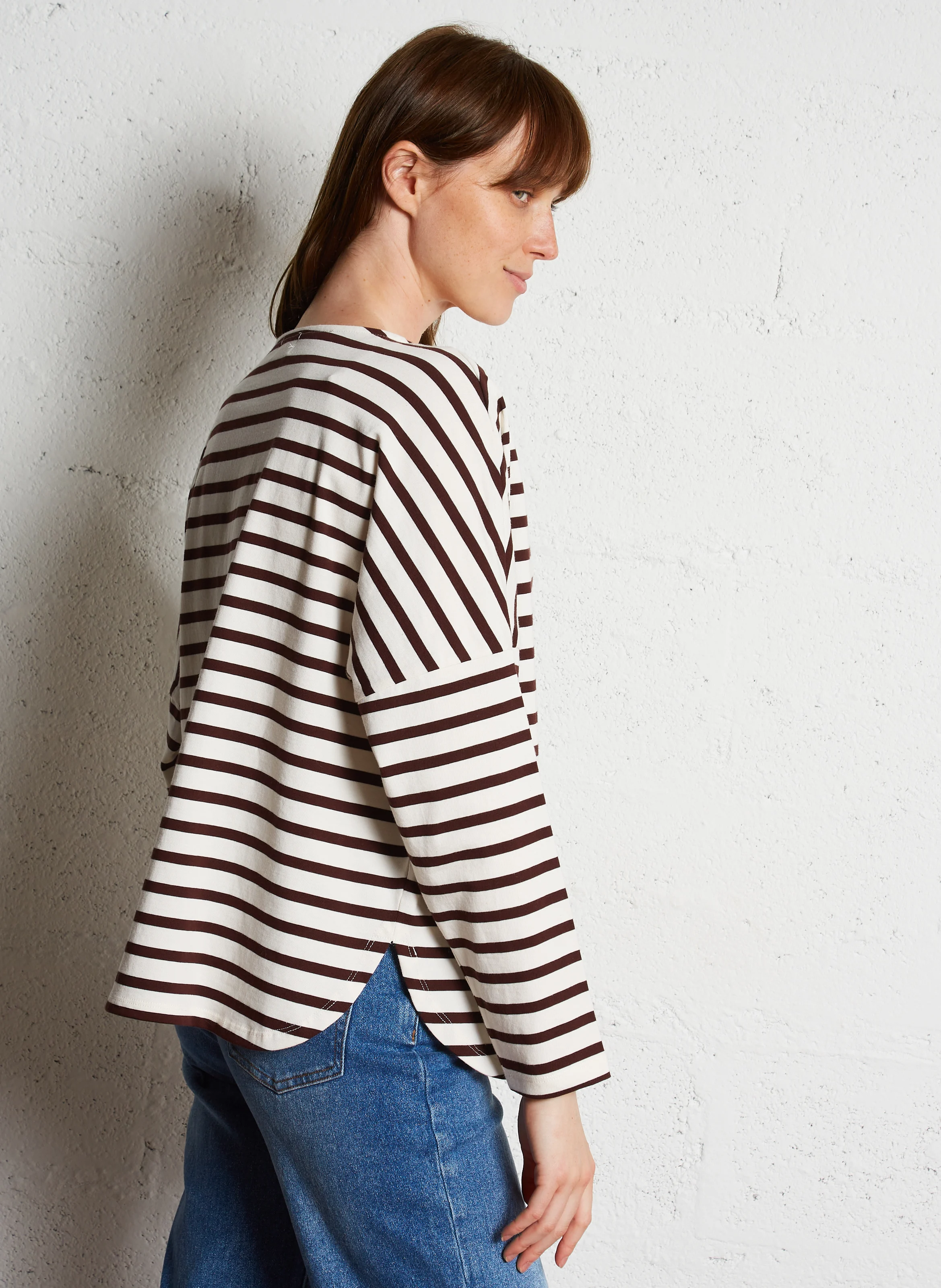 FILLY - Tee-shirt manches longues rayé en coton | Marron