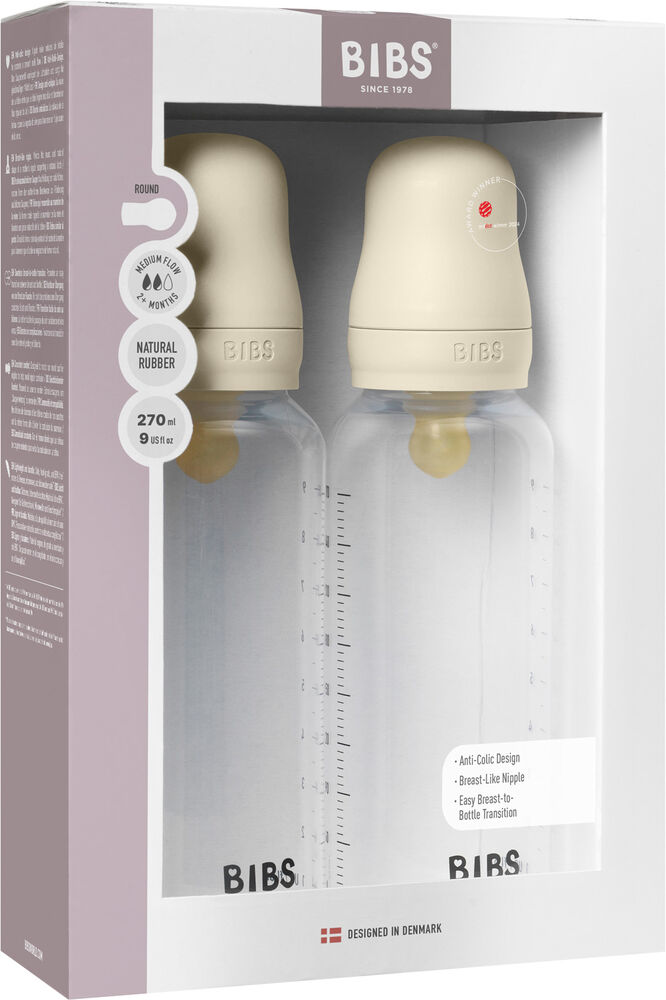 BIBS Medium Flow Tåteflaske Lateks 2-pack 270 ml, Ivory
