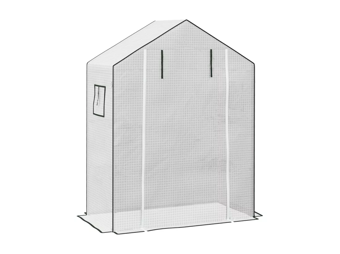 Bâche de remplacement serre de jardin dim. 140L x 73l x 190H cm - 2 fenêtres, porte zippée enroulable - PE anti-UV imperméable blanc
