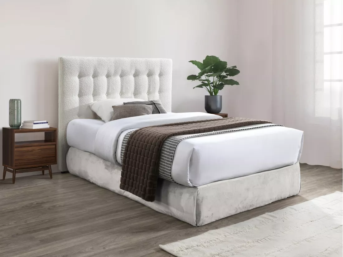Tête de lit capitonnée 160 cm - Tissu bouclette - Blanc - FRANCESCO