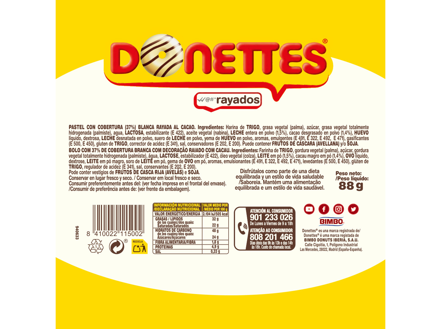 BOLO DONETTES RAYADOS 4 UN