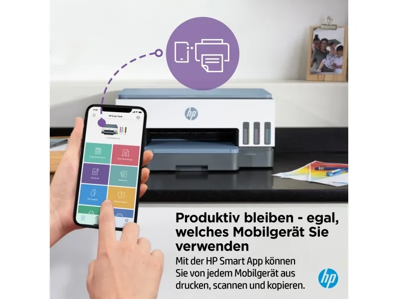 HP Smart Tank 7006 All-in-One - Multifunktionsprinter - farve - blækprinter - kan genopfyldes - 216 x 297 mm (original) - A4/Legal (medie) - op til 13 spm (kopiering) - op til 15 spm (udskriver) - 250 ark - USB 2.0, Wi-Fi(ac), Bluetooth