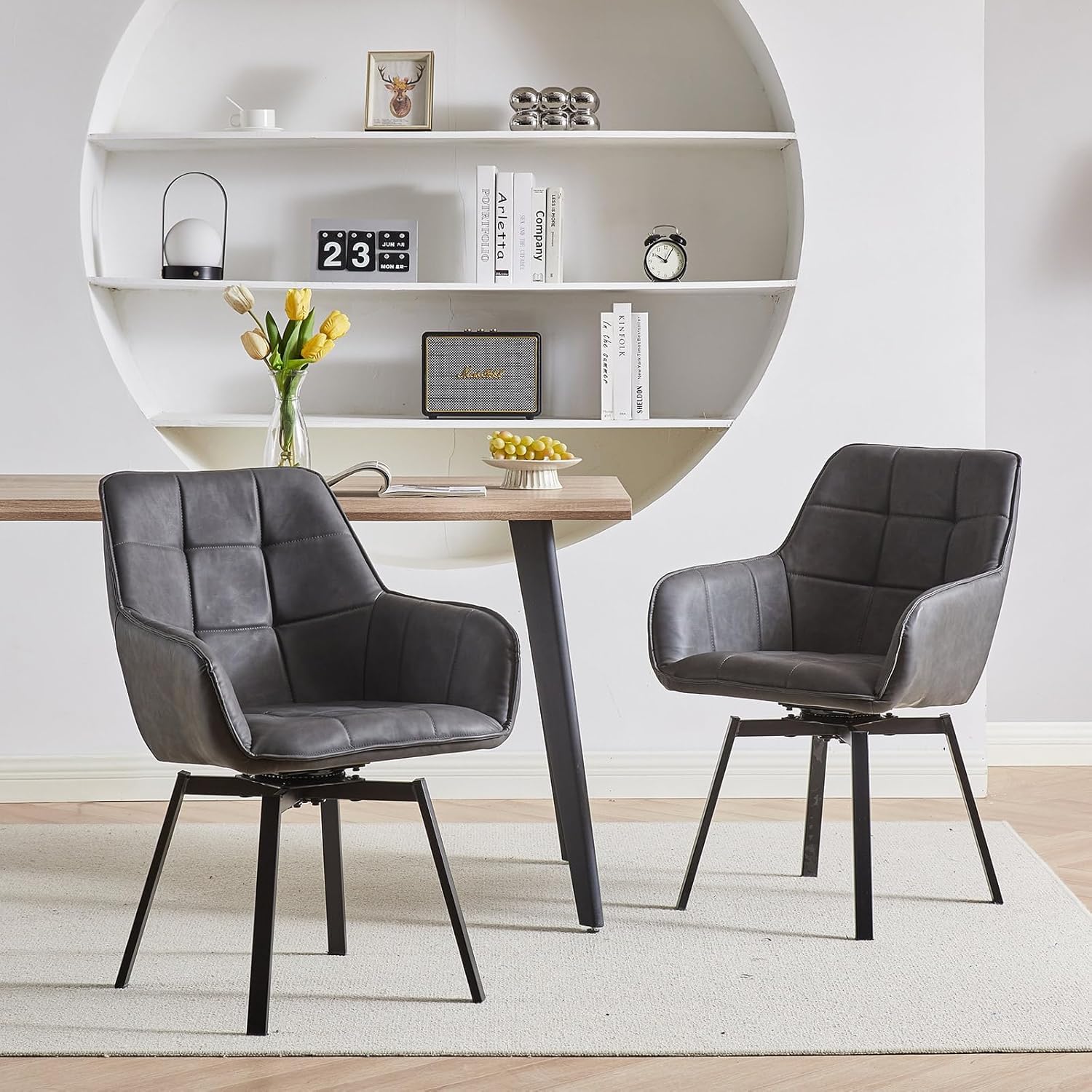 CLIPOP Esszimmerstühle drehbar 2er Set Armlehnenstuhl Polsterstuhl drehbarer Stühle Esszimmer aus Kunstleder Küchenstuhl Drehstuhl für Wohnzimmer Esszimmer (2er Set, Kunstleder Grau)