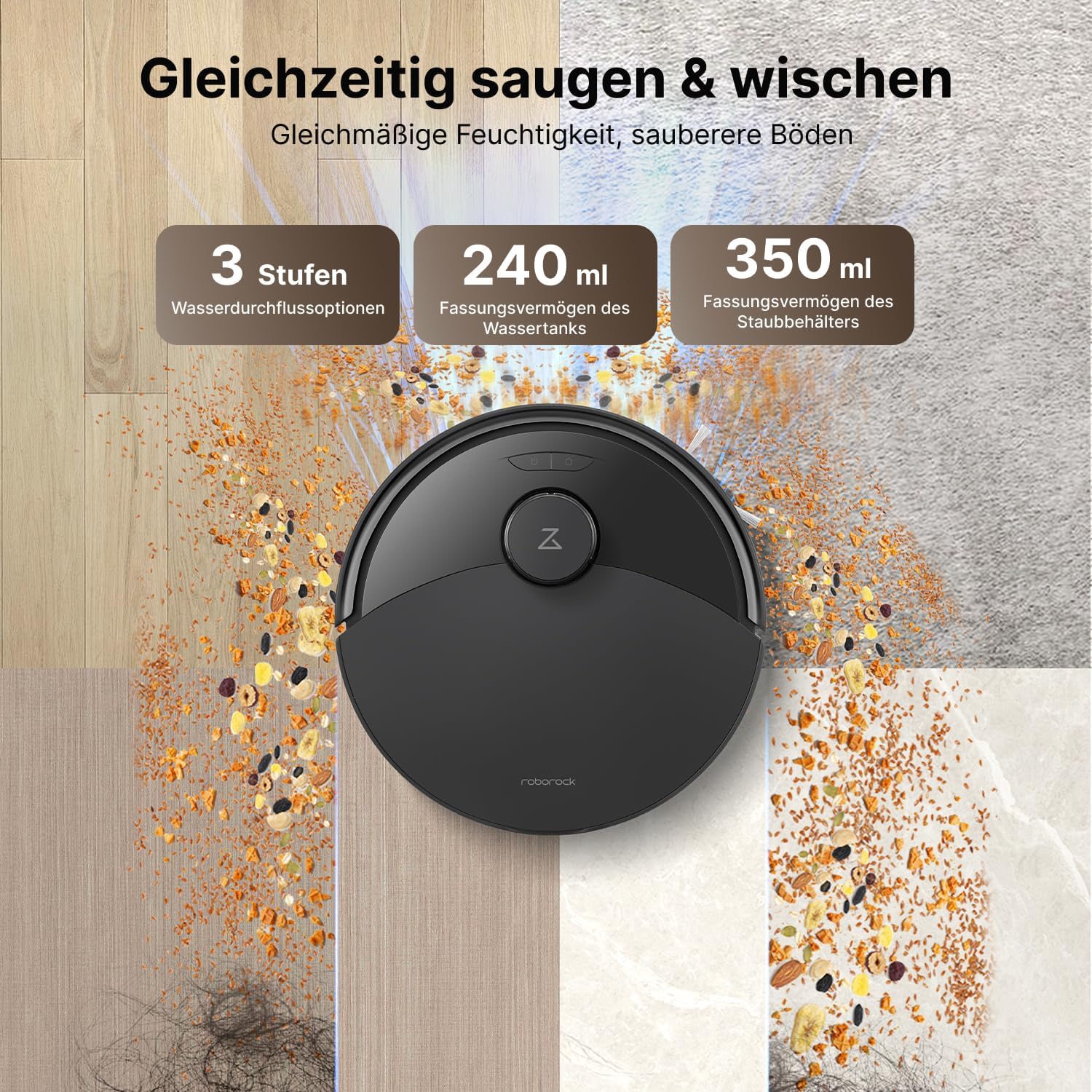 roborock Q10 X5+ Saugroboter mit Wischfunktion, Auto-Entleerungsstation für 7 Wochen, 10000 Pa Saugkraft, Dual Anti-Tangle System, intelligente Hindernisvermeidung, PreciSense-LiDAR Navigation,Schwarz