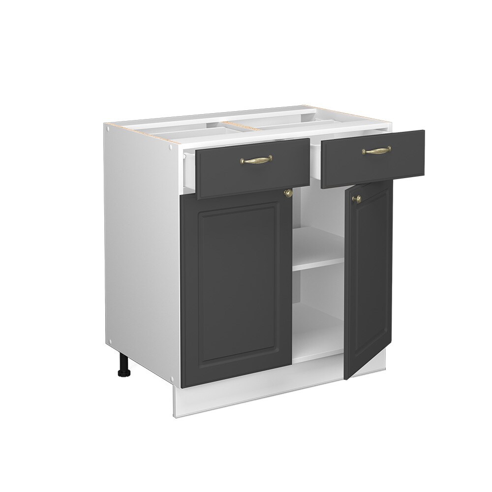 Vicco Schubunterschrank Küchenschrank Küchenmöbel Fame-Line Weiß Anthrazit-Gold Landhaus 80 cm Küche Einbauküche Drehtür Schublade Einlegeboden Blende Küchenzeile