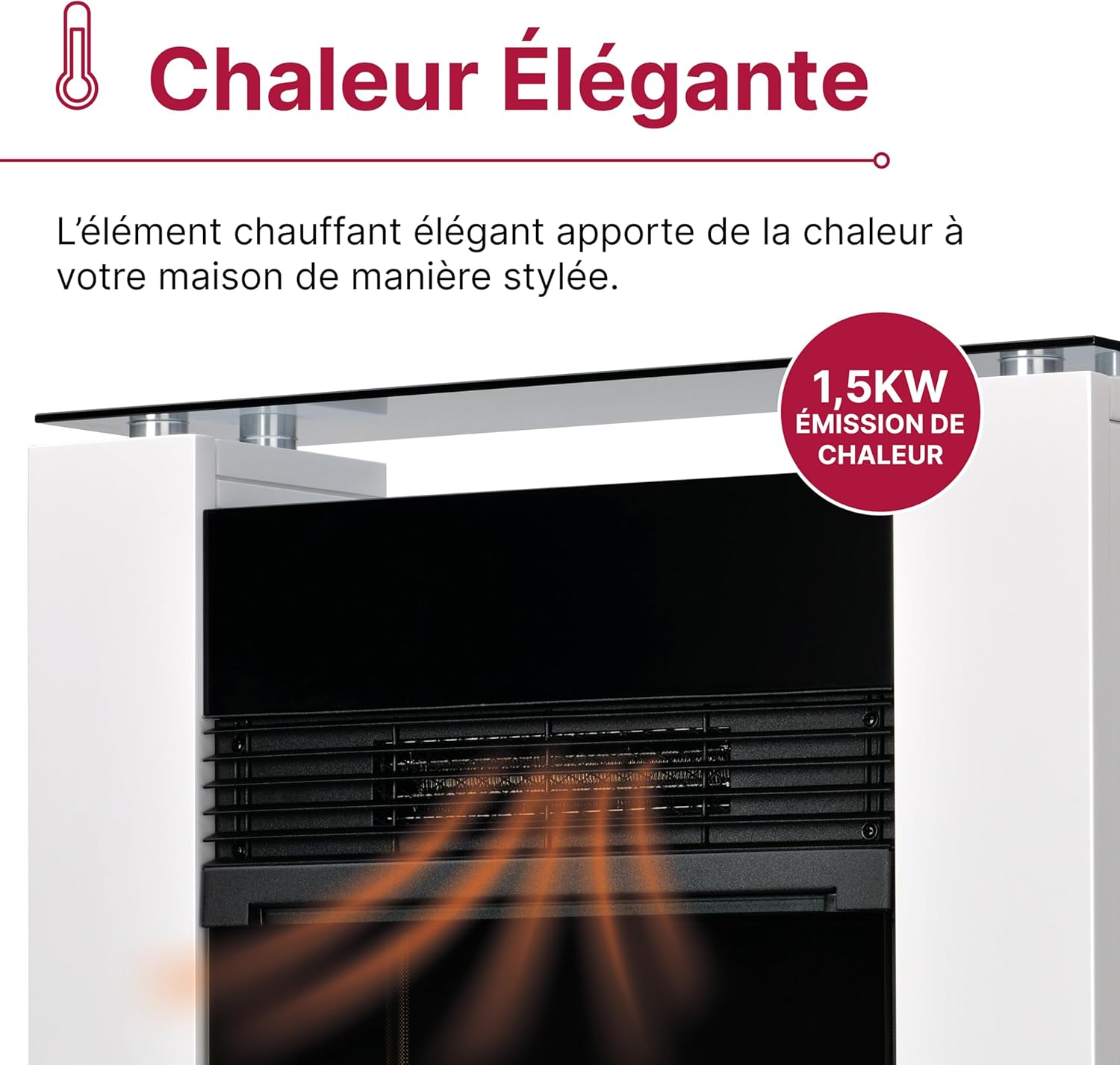 Dimplex Gisella Weiß, freistehender Elektrokamin mit Optiflame Effekt, Holzscheit-Glutbett, LED-Flammeneffekt, Einstellbarer Heizung, Thermostat und Fernbedienung. Glasablage
