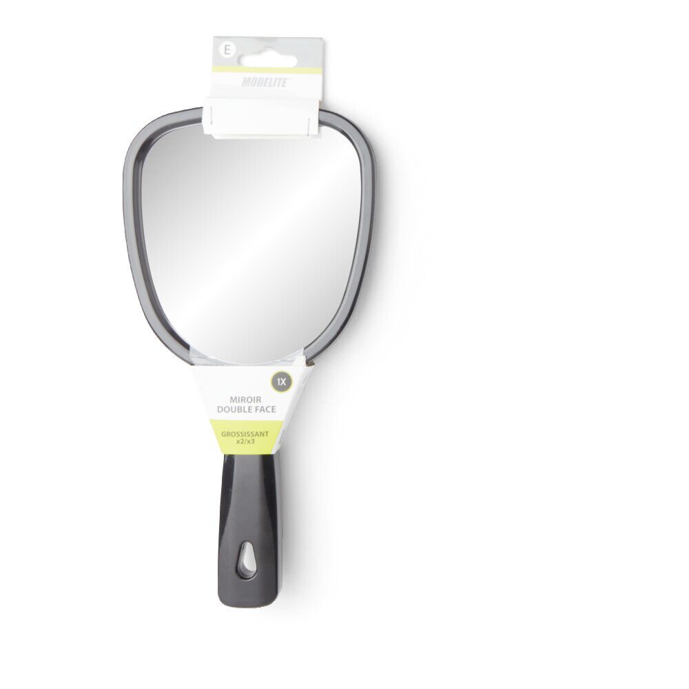 Miroir à main double face grossissant plastique noir