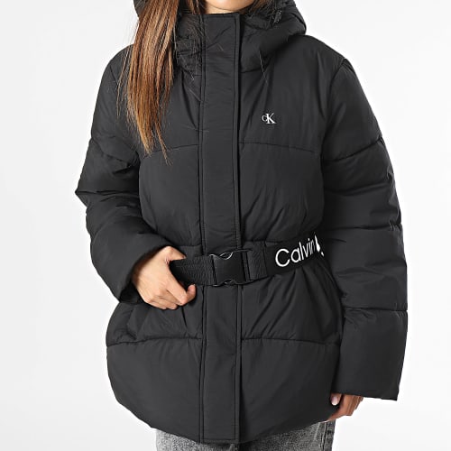 Doudoune Capuche Femme Logo Belt Short Puffer 1896 Noir