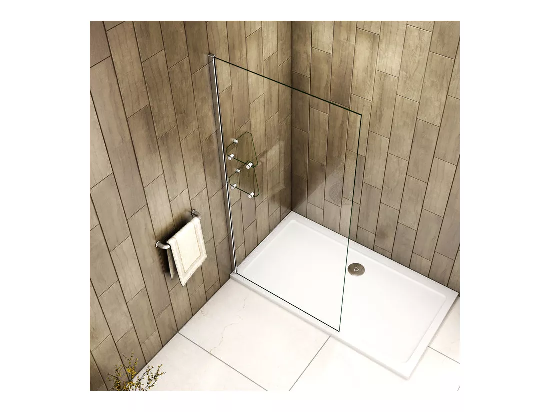 Paroi de douche fixe à l'italienne 80cm Hauteur 190cm avec 2 étagères - Verre en trempé transparent