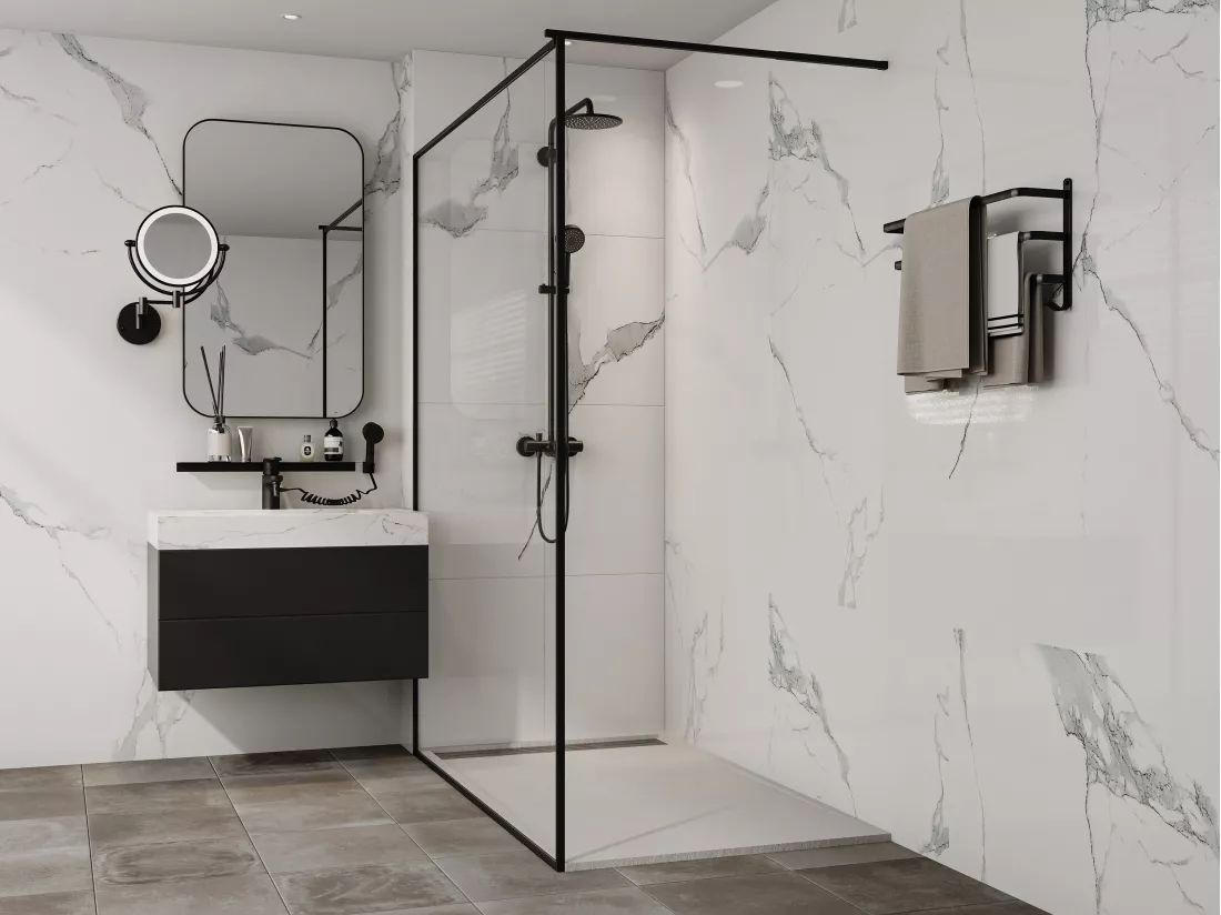 Receveur extra-plat à poser ou à encastrer découpable en résine SMC - Blanc - 160 x 90 cm - LYROSA