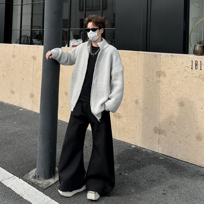 Plummie - Effen cardigan met opstaande kraag en rits