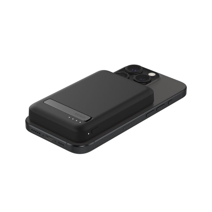(15W) 5000mAh Boost Charge Pro Magnetische MagSafe Qi2 Wireless Powerbank USB C Ladegerät   Klappbarer Ständer (BPD006btBK) - Schwarz