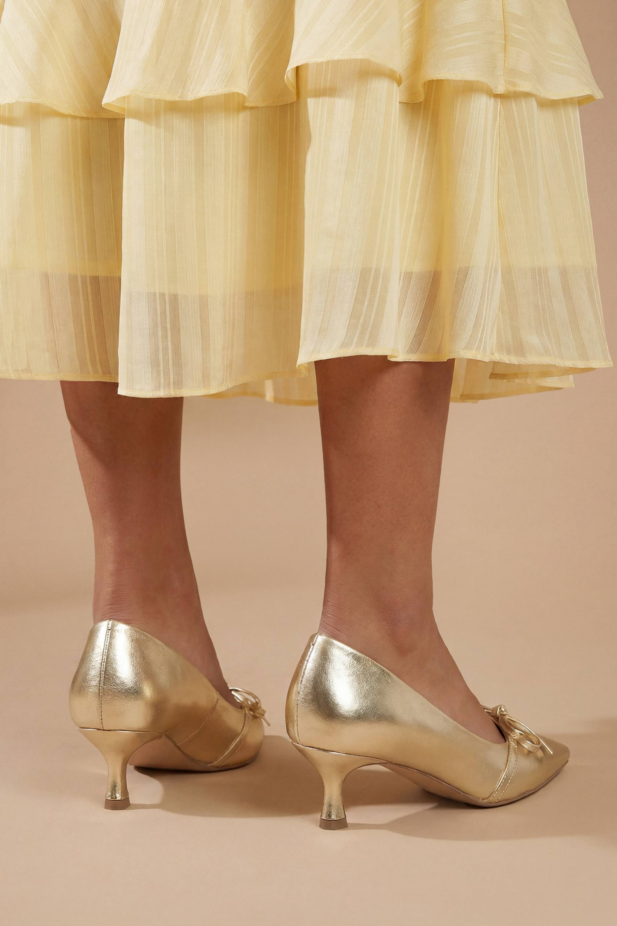 Oasis Rita Escarpins À Talon Bobine En Cuir Métallisé Synthétique Avec Double Nœud Et Bride Mary Jane