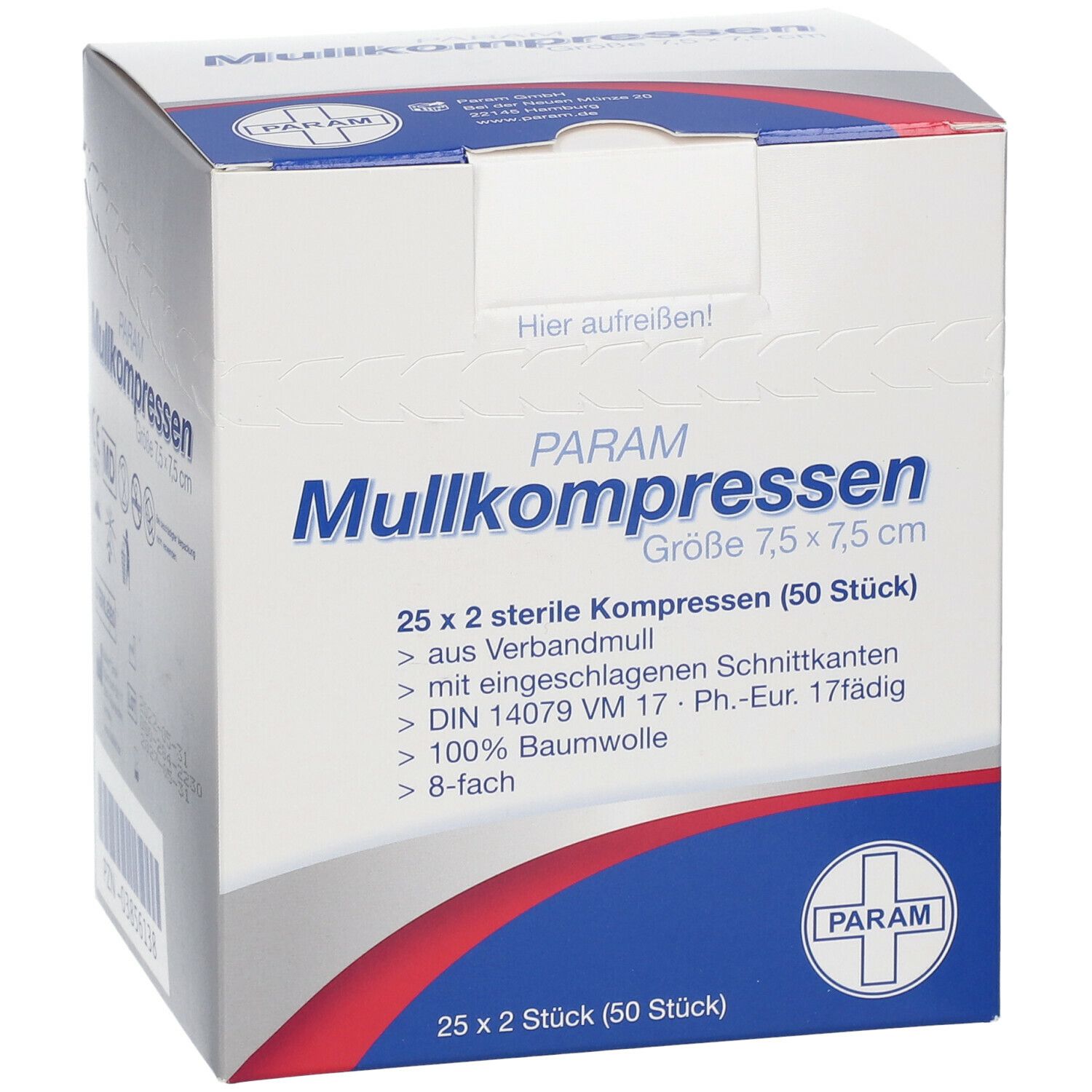 PARAM Mullkompressen 7,5 cm x 7,5 cm steril 8-fach
