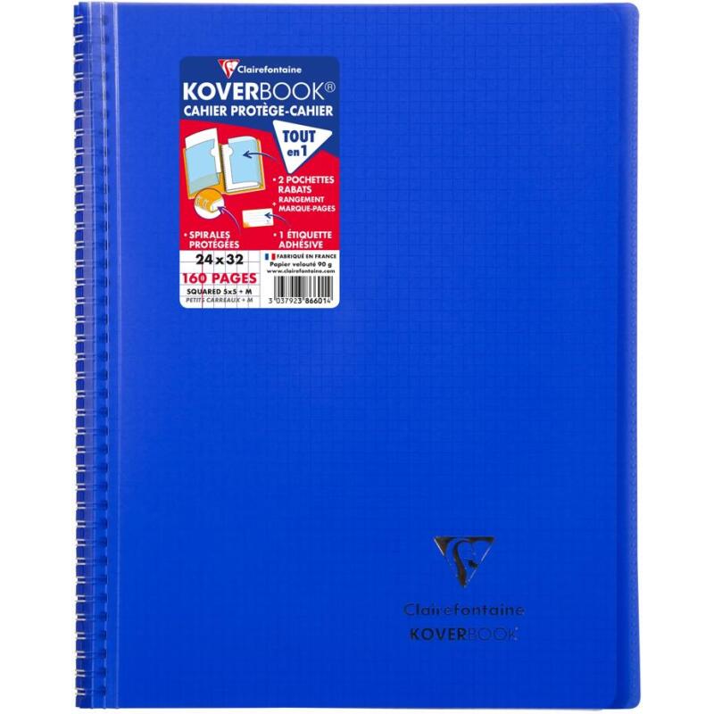 Cahier reliure intégrale enveloppante Koverbook 24x32cm 160 pages petits carreaux couverture polypropylène transparent - Assortis