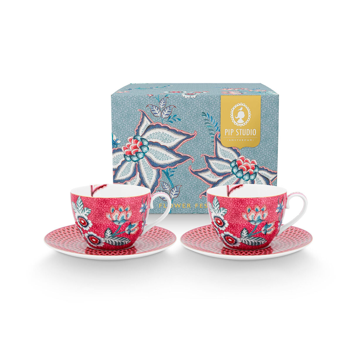 PIP Studio Flower Festival cappucinokopp 2-pakning, rosa